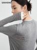 26 Primavera y Otoño Nuevo Estilo Mujer Bloque de Color Falso Dos Piezas Cuello Redondo Manga Larga Corte Ajustado Versátil Moderno Top para Mujer