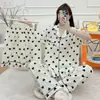 Conjunto de Pijama de Tres Piezas de Algodón Nube para Mujer para Primavera y Verano, con Cuello de Solapa, Cárdigan de Manga Corta, Shorts y Pantalones Largos, Conjunto Casual de Ropa para el Hogar para Niñas