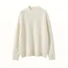 Suéter de Lana Retorcida Holgado de Hombro Raglán de Gama Alta, Top Tejido Jacquard de Doble Hilo Engrosado de Cuello Semi-Alto, Suéter de Cachemir para Mujer