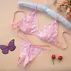Conjunto de Lencería Sexy de Tres Piezas para Mujer, Sujetador de Encaje Transparente con Abertura en la Entrepierna, Lencería Erótica, Bragas para Mujer con Abertura en la Entrepierna
