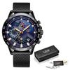 Reloj LIGE 2019 para hombre con correa de malla, cronógrafo multifunción, reloj resistente al agua