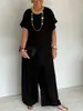 Amazon 2026 Verano Nuevo Transfronterizo Moda Femenina Europea y Americana Top Holgado de Manga Corta con Abertura y Pantalones de Pierna Ancha Conjunto de Dos Piezas para Mujer