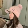 Gorra de Béisbol de Punto Jiayi 2021 Nueva Gorra con Visera de Piel de Conejo Más Terciopelo Protección para el Frío para Orejas Moda Estilo Coreano Bola Grande de Piel