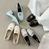 Sapatos Femininos de Couro Bovino de Primeira Camada com Salto Bloco, Novo Estilo para o Início da Primavera, Bico Redondo, Salto Médio, Sapatos Femininos de Cano Médio Azul Claro