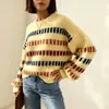 Suéter de Punto con Cuello Redondo para Mujer Amazon, Primavera y Otoño, Bloques de Color, Suave y Cómodo, Adecuado para Ir al Trabajo, Apto para la Piel, Top Versátil para el Día a Día, Al Por Mayor en Stock