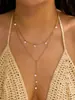 Collar con Forma de Y Estilo Resort Europeo y Americano, Acero Inoxidable Chapado en Oro de 18 Quilates, Moderna Cadena para Clavícula con Borla de Circonita y Perla