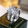 Conjunto de Anel Quadrado de Duas Peças Estilo Europeu e Americano Rongxing Transfronteiriço, Disponível em Múltiplas Cores, Joia Decorativa para Festa de Casamento