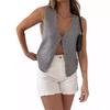En Stock Top Chaleco de Verano de Manga Corta Nuevo de Ganchillo/Atar, Estilo Corto de Color Sólido Vintage con Cuello en V sin Mangas Cruzado en la Parte Delantera Transfronterizo