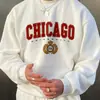 Sudadera Casual Holgada para Hombre Otoño e Invierno con Logo de la Universidad de Chicago Estampado Dorado en Letras Cuello Redondo