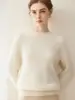 Suéter de Gola Redonda 100% Caxemira para Mulheres, Novo Tricô Liso para Outono e Inverno, Suéter de Caxemira com Caimento Solto