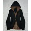 Sudadera con Capucha y Cremallera Estampado de Leopardo Bordado Manga Larga y2k Holgada Chaqueta Sudadera con Capucha Retro Ropa Urbana de Moda