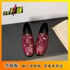 Zapatos de Cuero con Lazo Estilo Británico para Mujer 2026 Primavera Nuevos Mocasines de Suela Gruesa con Aumento Oculto de Altura Zapatos de Vestir Negros de Tacón Bajo