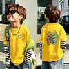 Camiseta de Manga Larga para Niños Primavera y Otoño 2026 Nueva 100% Algodón Infantil Cuello Redondo Elegante Falso Dos Piezas Casual para Niños Mayores