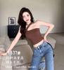Camisola de hombro para mujer con cinturón y cojín para el pecho