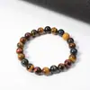 Pulsera de Piedra Ojo de Tigre Roja, Amarilla y Azul, Piedra Ojo de Tigre Multicolor para Hombres y Mujeres, Pulsera de Piedra de Madera Natural al por Mayor