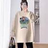 Blusão de Maternidade Jingqi Temporada de Primavera 2025 Novas Roupas de Tamanho Grande Camiseta Solta de Manga Longa de Comprimento Médio para Mulheres
