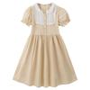 Vestido de Algodón Puro para Niña 2025 Verano Vestido de Algodón para Niños Conjunto de Verano para Niños Mayores Vestido de Color Sólido Cuello de Muñeca Manga Corta