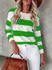 Camiseta Casual de Manga Larga con Rayas Estampadas y Cuello Redondo, Nueva Moda Primavera y Otoño, Transfronteriza Europea y Americana para Mujer