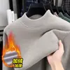Suéter de Terciopelo de Visón de Cuello Alto Cruzado para Hombre, Engrosado y Forrado de Felpa, Nuevo Estilo de Invierno, Prendas de Punto Casuales de Color Sólido para Usar de Base
