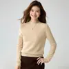 Suéter de Punto de Cachemira 100% para Mujer, Estilo Nuevo Otoño/Invierno 2026, Dobladillo Rizado, Cuello Alto Medio, Color Sólido