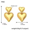 Brincos Pingente Coração Grande e Pequeno em Aço Inoxidável, Estilo Ins Europeu e Americano, Design Simples e Luxuoso, Brincos Versáteis Banhados a Ouro 18K