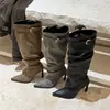 Botas puntiagudas de tacón de bloque estilo vintage para mujer con hebilla de cinturón, botas de tacón alto de aguja, botas de jinete, botas de tacón alto para principios de otoño para chicas a la moda