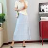 Estilo Japonês ~ Saia A-Line Multicamadas com Design Minimalista em Tecido Plissado Brilhante Vintage para Mulheres Verão 019