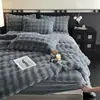 Conjunto de Quatro Peças Estilo Saia de Cama de Pelúcia de Coelho Espessa Lençol de Leite Cobertor Dupla Face Mais Lã Flanela Coral Fleece Inverno