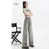 Jeans de Pierna Ancha Lavados Vintage Estilo Americano para Mujer Verano 2025 Nuevos de Cintura Alta Sueltos Rectos Pantalones Mopa