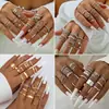 Conjunto de Anéis Femininos Cruzados Criativos Simples de Temperamento Anéis Empilháveis Ajustáveis Abertos com Pedras Strass Inlaid de Alta Qualidade