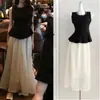 Estilo Asiático Sudeste Transfronteiriço Tk Comércio Exterior Roupas Femininas com Design Único, Blusa com Saia Evasê, Conjunto de Saia Grande com Contas