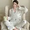 Pijama Nuevo de Seda de Hielo 2026 para Mujer, Estilo Primavera y Otoño, Manga Larga, Pantalón Largo, Delgado, Jacquard Francés, Estilo Ins, Ropa de Casa Elegante