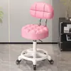 Taburete con Ruedas, Taburete Redondo Giratorio Ajustable para Salón de Belleza, Taburete de Trabajo para Peluquería y Salón de Uñas, Silla con Respaldo, Triple Protección, Piel de Microfibra