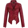 Chaqueta de Cuero Sintético para Mujer, Estilo Corto, Bordada con Remaches, Ceñida a la Cintura, Stock Listo para Exportación