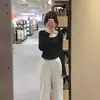 Atacado de fábrica outono e inverno gola quadrada veludo dupla face espinha de peixe manga longa camiseta feminina roupa íntima slim quente manga longa camisa de base