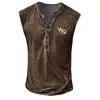 Chaleco casual de hombre de talla grande con placket de siete botones, código europeo transfronterizo, estampado digital 3D de letras, cuello V sin cuello para hombre
