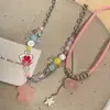 Collar de Caramelo Arcoíris de Dopamina para Mujer Ins de Moda Dulce Versátil de Cuentas Coloridas Cadena para Clavícula de Estrella Gargantilla para Mejor Amiga