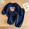 Conjunto estiloso popular de outono para meninas com laço, calça jogger de manga comprida, conjunto casual doce de duas peças para bebês meninas