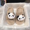 Pantuflas de Algodón de Panda Lindas Invierno Hogar Suela Gruesa Pantuflas Cálidas Muñeco de Peluche Suela de Goma Antideslizante Zapatos de Luna Mujer