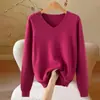 Primera capa de punto sin costuras lista para usar para mujer, suéter de cuello en V, jersey holgado, top de manga larga de punto, venta al por mayor de comercio exterior