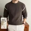 Yingao Nuevo Suéter de Punto para Hombre Cuello Redondo Otoño Invierno Mezcla de Lana Holgado Cálido Estilo Old Money Casual Pulóver