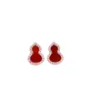 Brincos de Tarraxa com Diamante Prata de Lei S925 Estilo Chinês Clássico Tendência Moda Simples Elegante Ágata Vermelha Versáteis