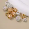 Cuentas Redondas Caladas de Zirconia Chapadas en Oro de 14K, Cuentas Barril, Cuentas de Rueda con Agujero Grande, Accesorios para Colgante Pulsera Collar DIY, Venta al por Mayor