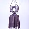 Camisola Sexy Céu Estrelado Oca Lingerie Sexy Laço Tentação Fenda Renda Respirável Fresca Pijama Verão 8187