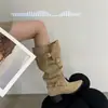 Botas de Montar Ajustadas con Tacón Grueso y Punta Fina para Mujer 2025 Otoño e Invierno Caqui Pelo Tacón Alto Botas de Media Pantorrilla