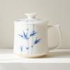 Taza de Oficina de Porcelana Blanca Moji Pintada a Mano con Bambú, Taza de Agua de Cerámica, Taza Personal, Taza de Té, Taza