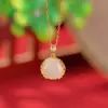 Yuebao Joias Prata Esterlina S925 Jade Água Clara Âmbar Folha de Lótus Redondo Esmalte Pingente Novo Estilo Chinês Ornamento Pendurado Atacado