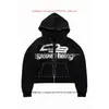 Moletom com Zíper e Estampa Patchwork de Manga Longa Y2K Jaqueta com Capuz Punk Dark Street Style Hip-Hop Ins