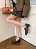 Versão de Couro de Vaca de Alta Qualidade~Mocassins Estilo Britânico Femininos Dobrados com Moeda Bico Redondo Sapatilhas Slip-ons Salto Grosso Sapatos Pequenos de Couro