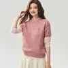 Nuevo y Versátil Top de Punto Grueso para Otoño/Invierno con Hilo Jaspeado 25% Seda de Morera 75% Cachemira para Mujer, Cuello Redondo Minimalista, Holgado, Manga Corta